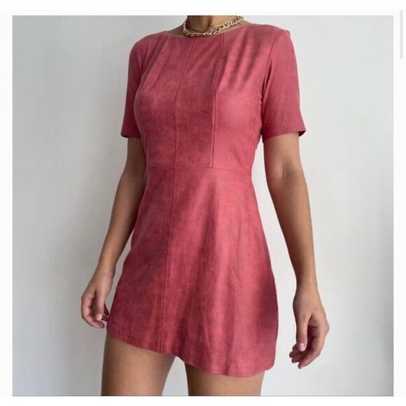 NWT ALEXIS X REVOLVE  faux leather suede rose metallic mini dress with zip back - Picture 1 of 8